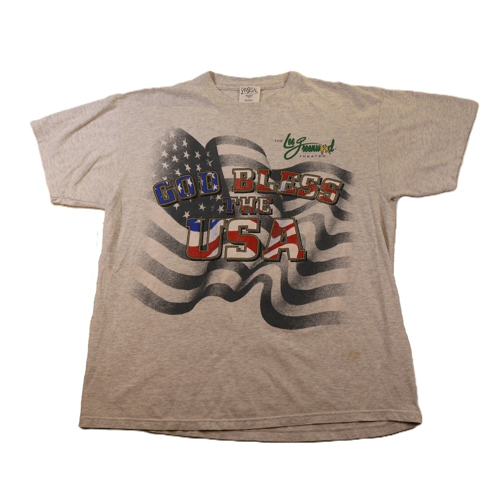 Sansegal Mens XL T-Shirt Gray God Bless the USA Lee Greenwood Theater Graphic